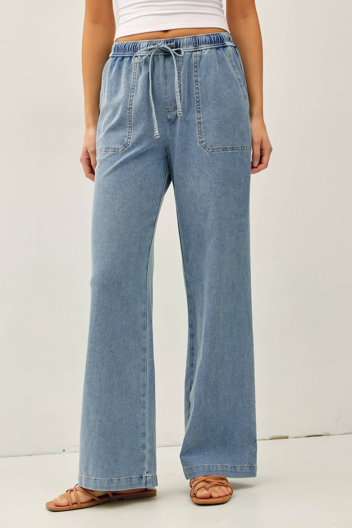 DENIM WIDE LEG PULL ON PANTS