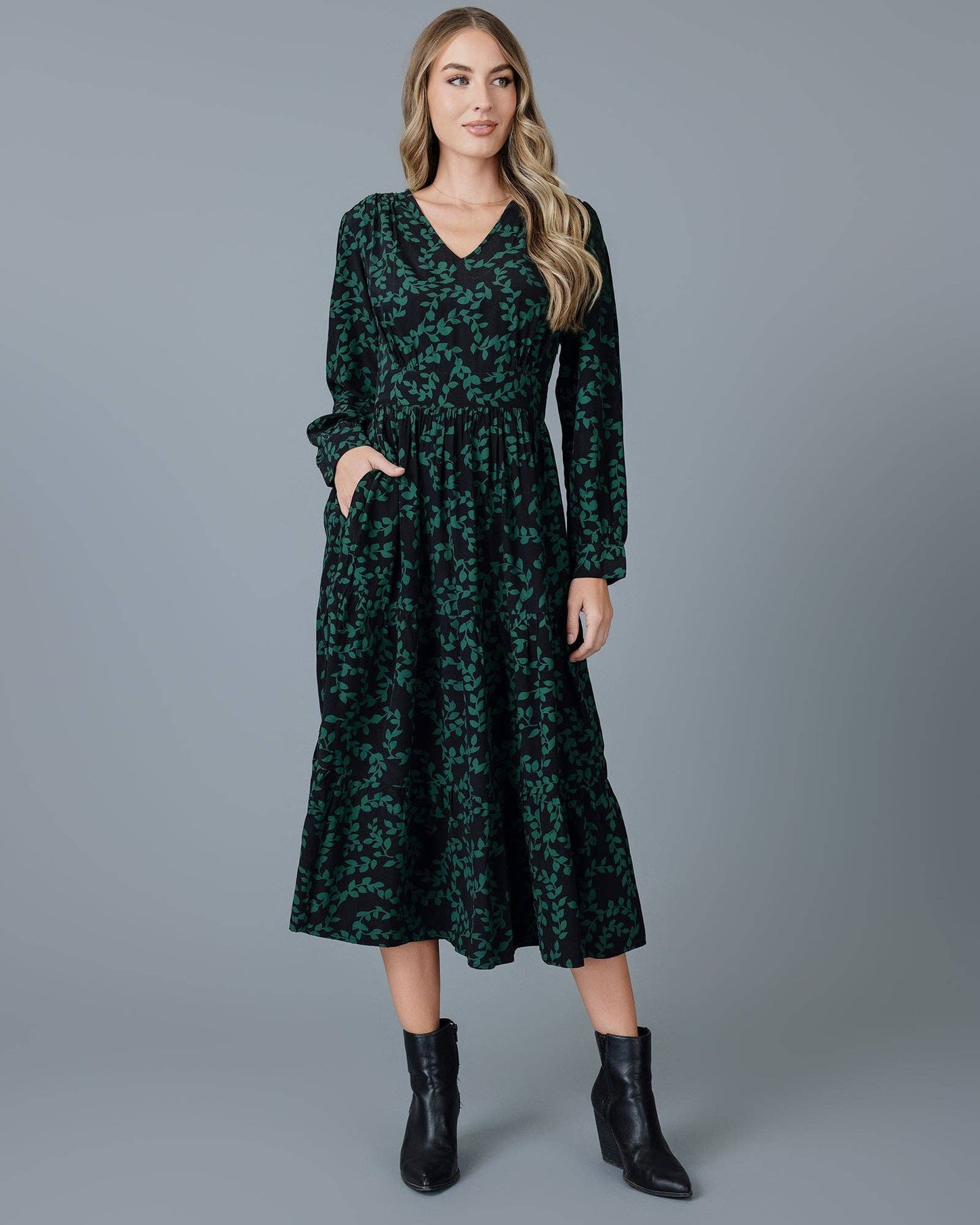 Black & Green Aven Midi Dress Fall-Winter Downeast