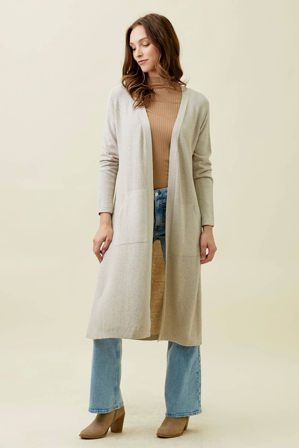 Almond Sweater Open Long Cardigan Fall-Winter Mystree