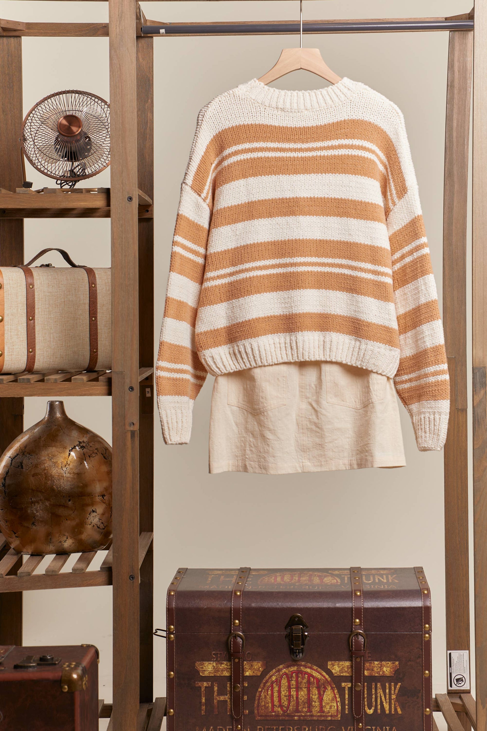 Beige Round Neck Multi Stripe Sweater Fall-Winter Mello.