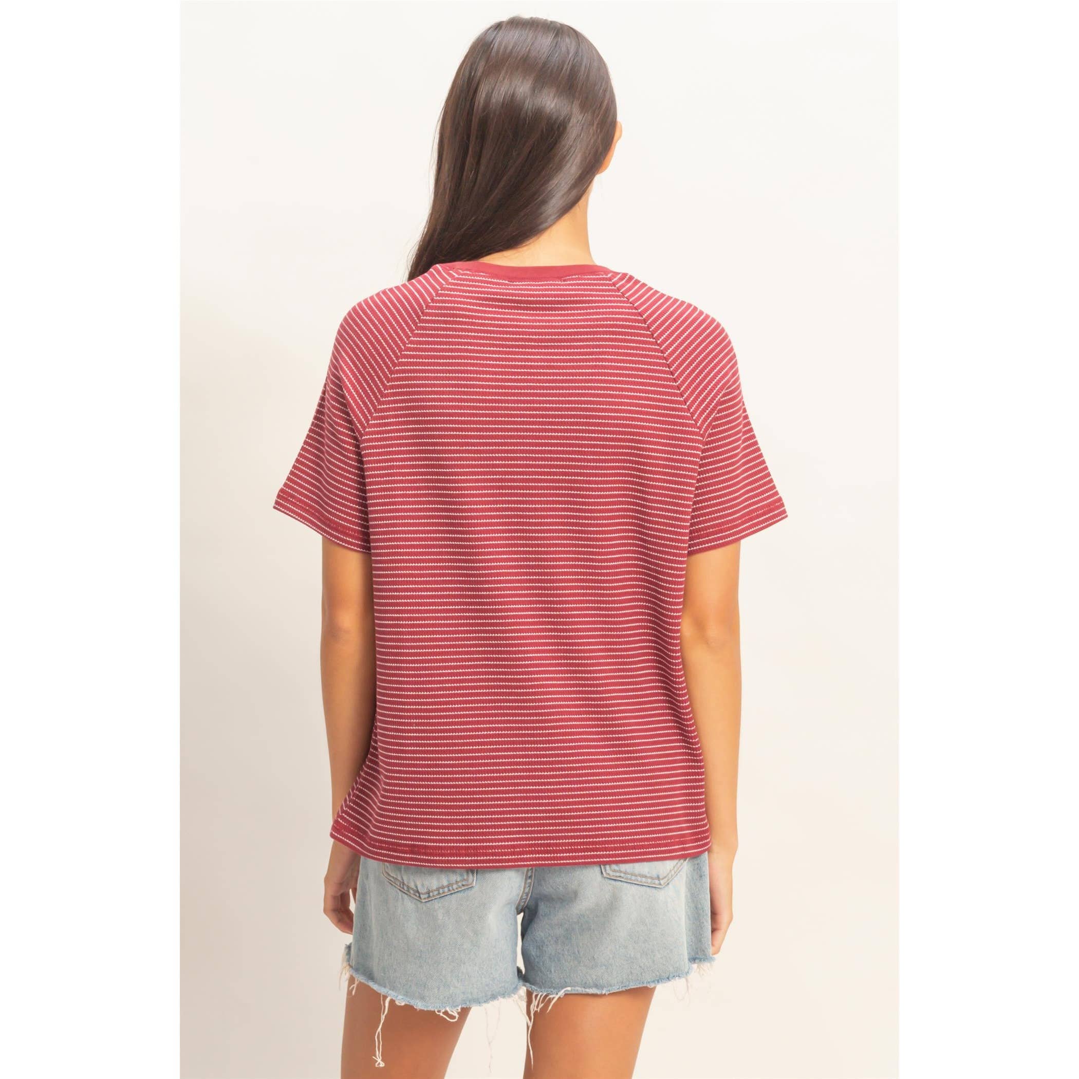 Textured Striped Raglan Sleeve Tee