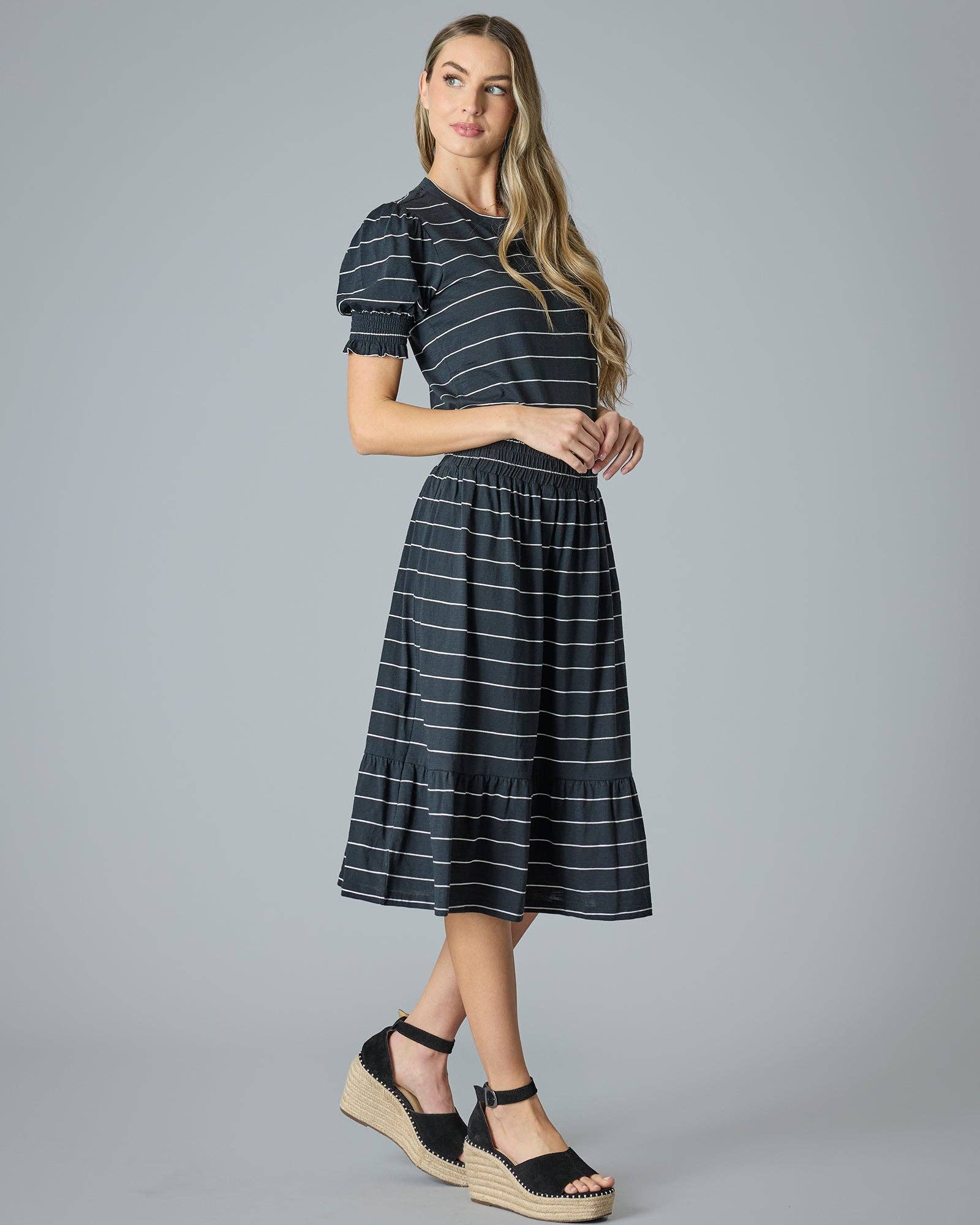 Tres Belle Skirt In Black with White Stripes Spring-Summer Downeast