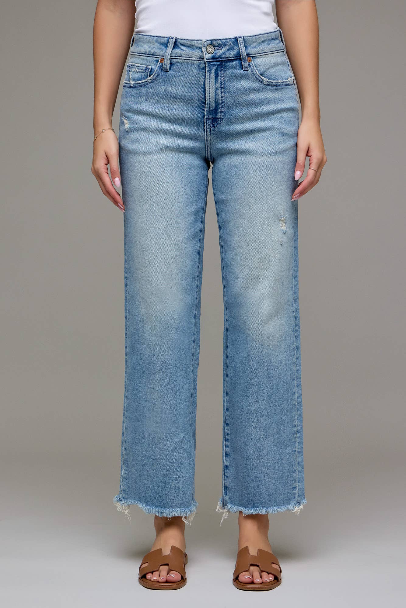 Hidden Jeans - Medium Light Mid Rise Stretch Cropped Classic Straight