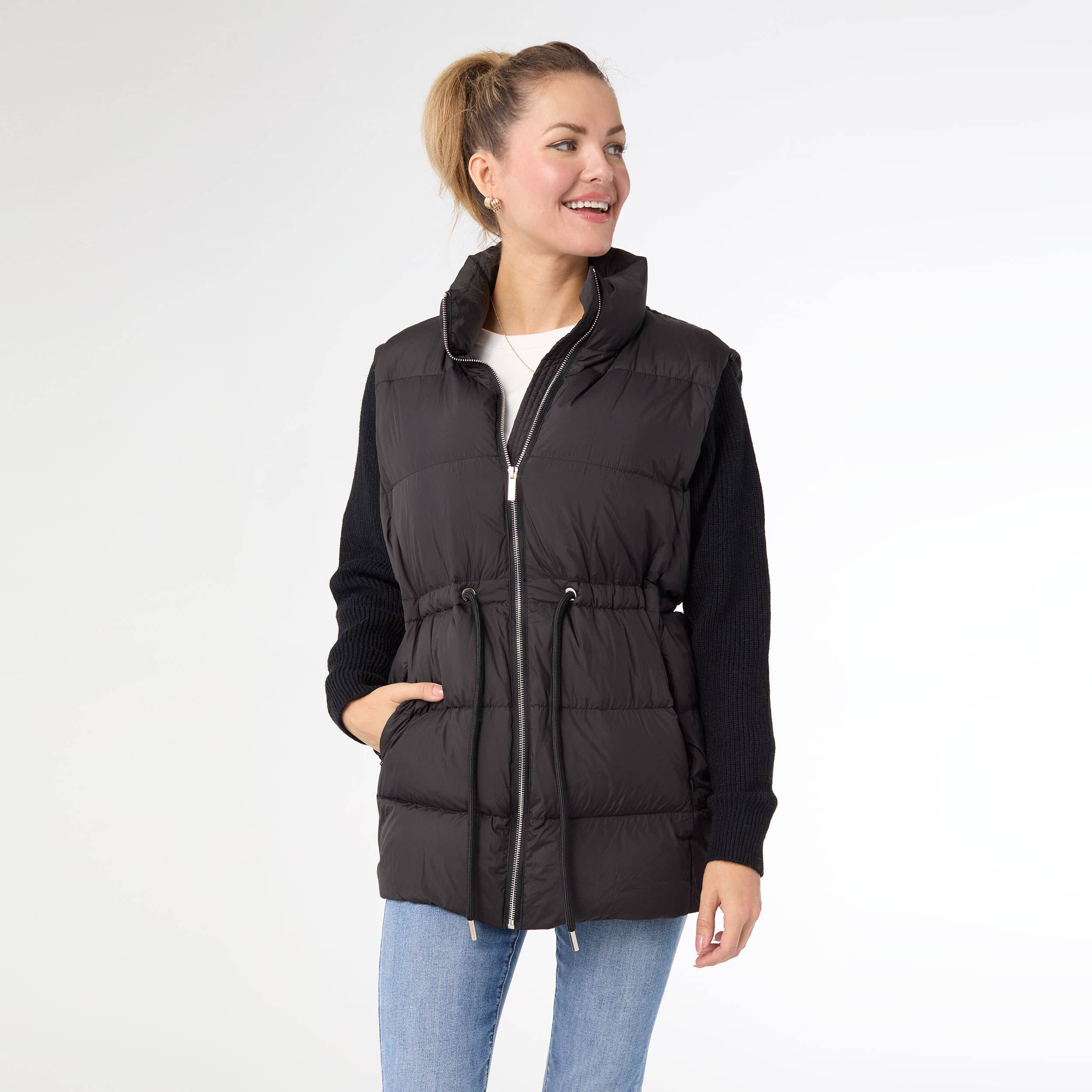 Puffer Jacket | Claire Down Puffer Jacket with Knit Sleeve for Fall