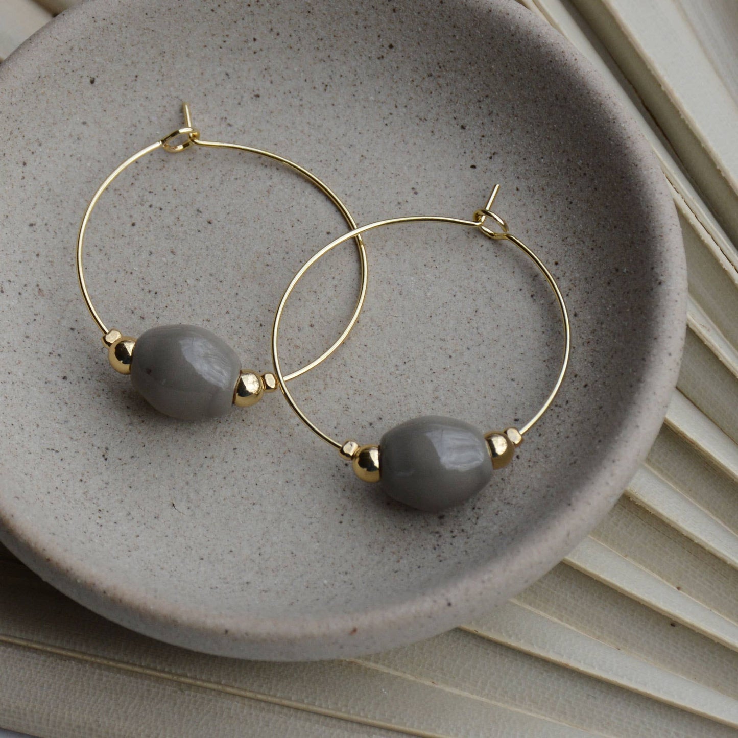 Storm | Oval Clay Bead Gold Hoop Earrings Core Bel Koz Haiti