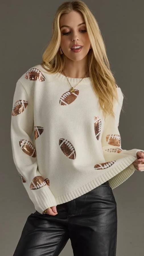 Cream Friday Night Lights Sequin Sweater