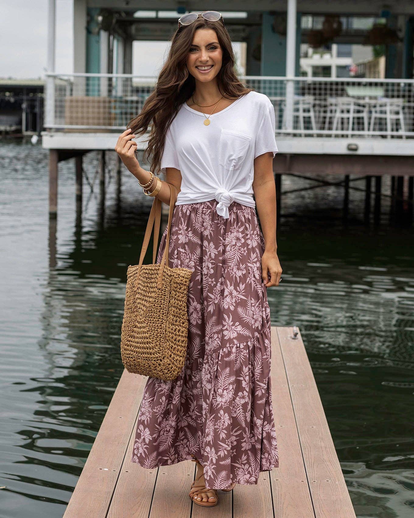 Pocketed Tiered Maxi Skirt in Pink Floral Spring-Summer Grace and Lace