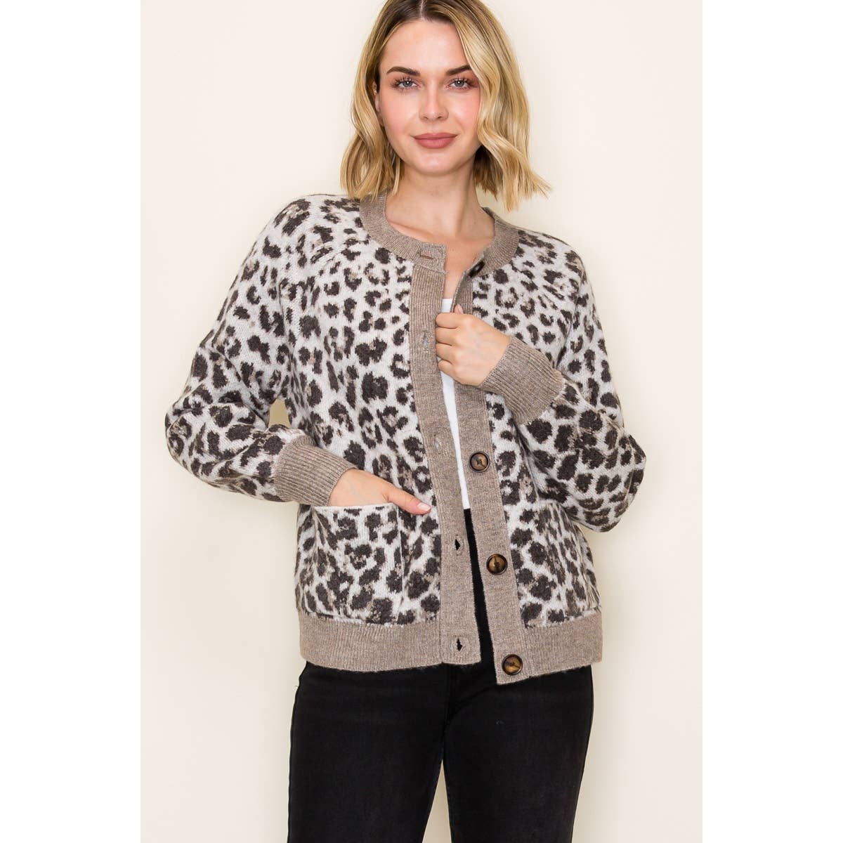 Sweater Cardigan| Stylish Button Down Leopard Print Sweater Cardigan