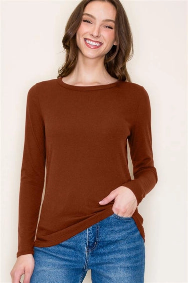 Copper Crew Neck Long Sleeve Basic Baby Ribbed Top Fall-Winter Staccato