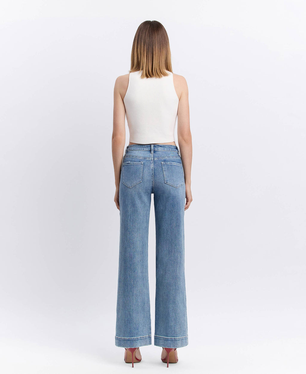 Wide Leg Jeans – High Rise Trouser Hem Full Length Denim