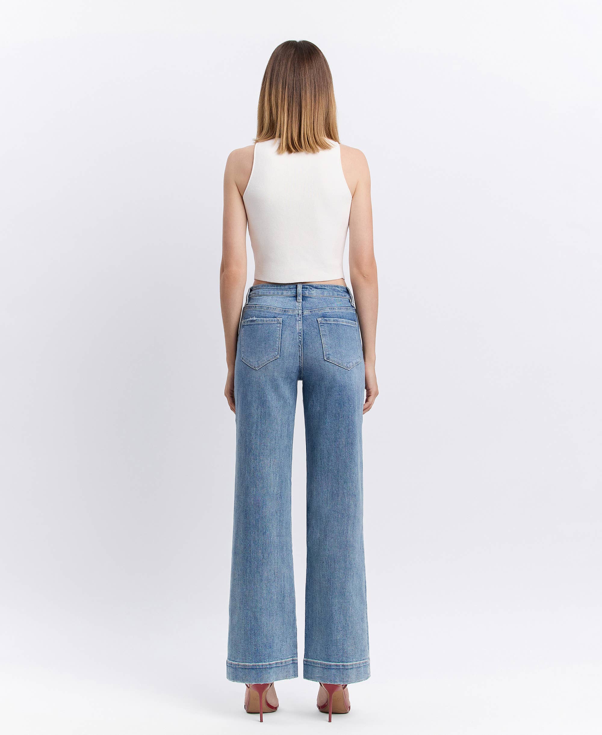 Wide Leg Jeans – High Rise Trouser Hem Full Length Denim