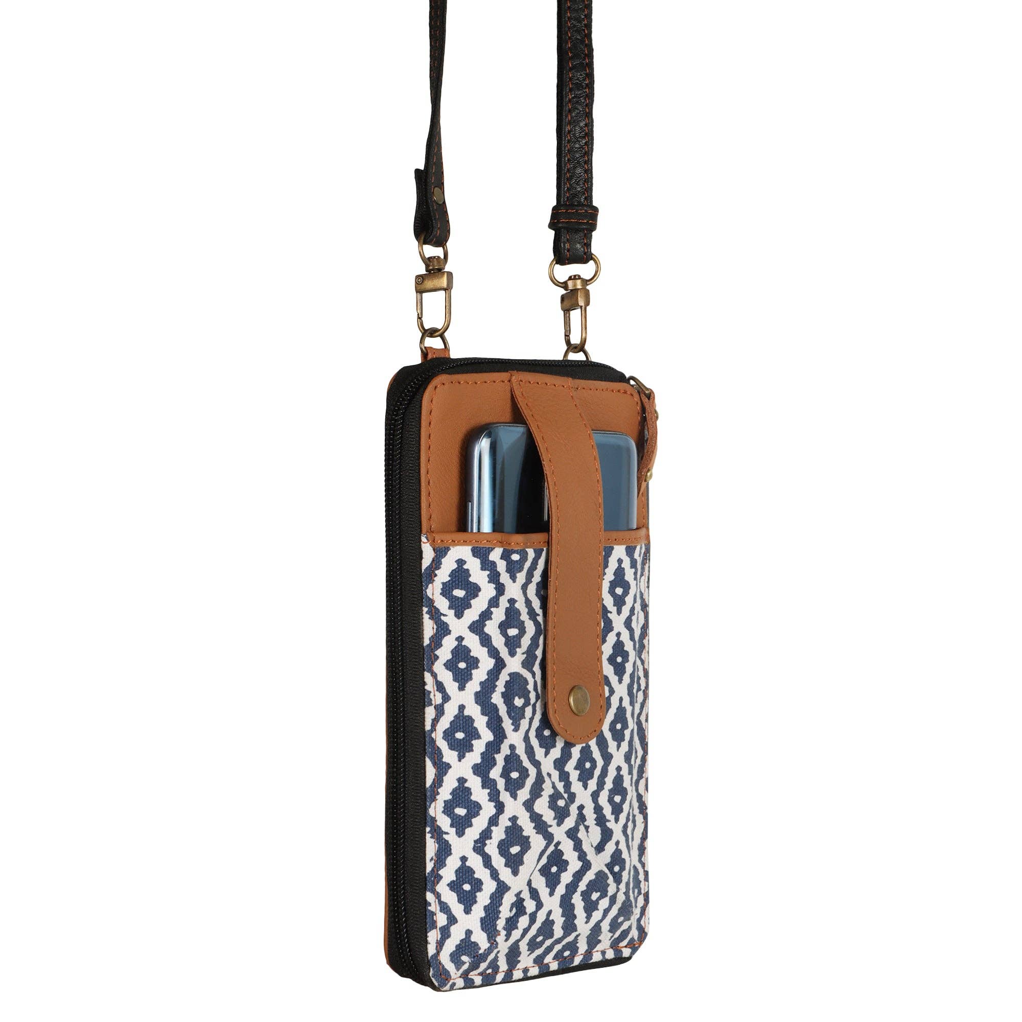 Small Cellphone Crossbody Bag Blue Print