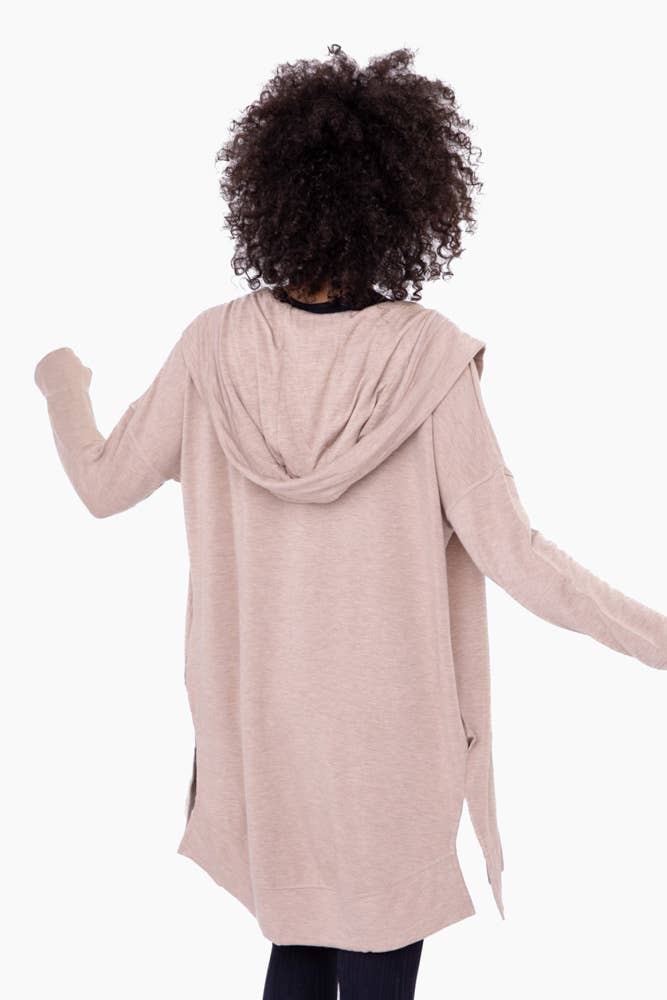Longline Hooded Cardigan with Pockets: NATURAL Core Mono B