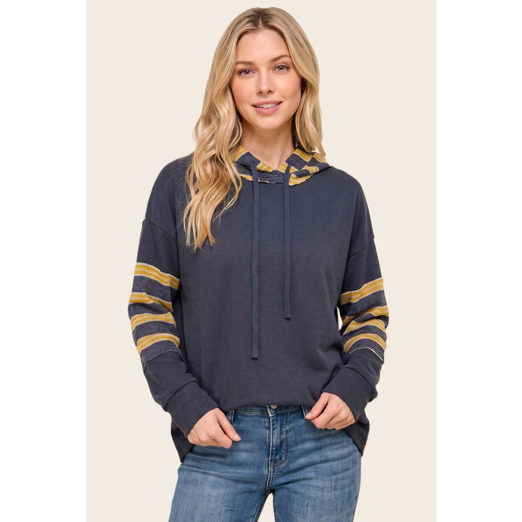STRIPE MIXED DRAWSTRING HOODIE