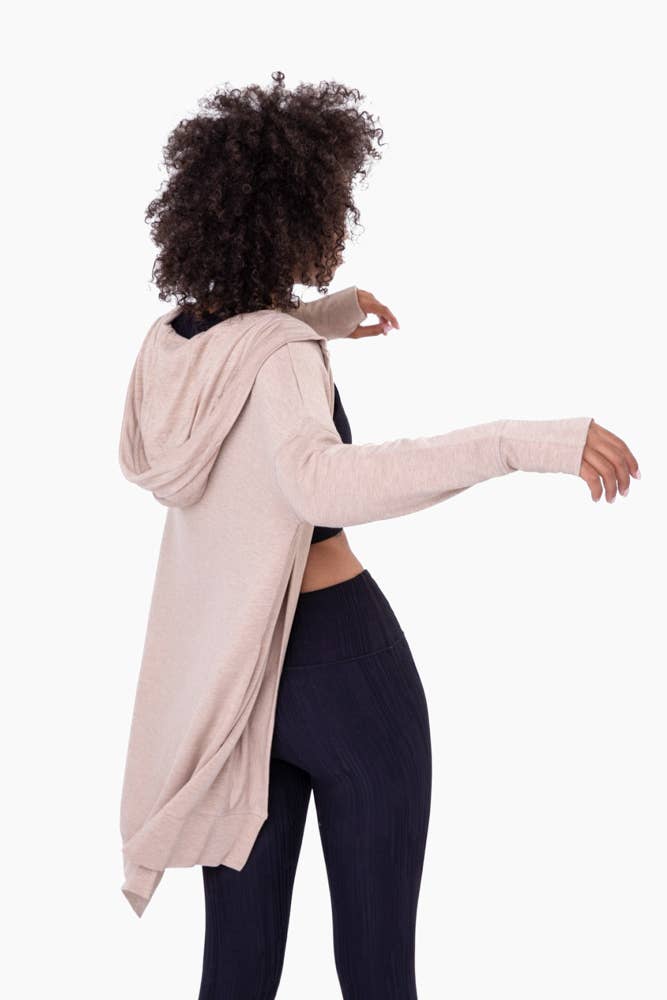 Longline Hooded Cardigan with Pockets: NATURAL Core Mono B