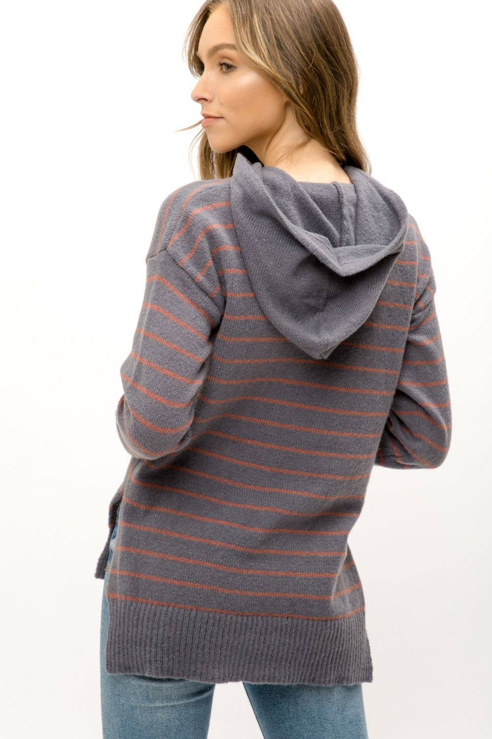 Charcoal Stripe Hoodie Pullover Fall-Winter Mystree