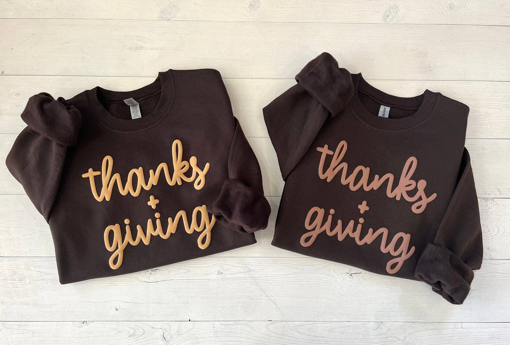 Embossed Thanks + Giving Crewneck Sweatshirt