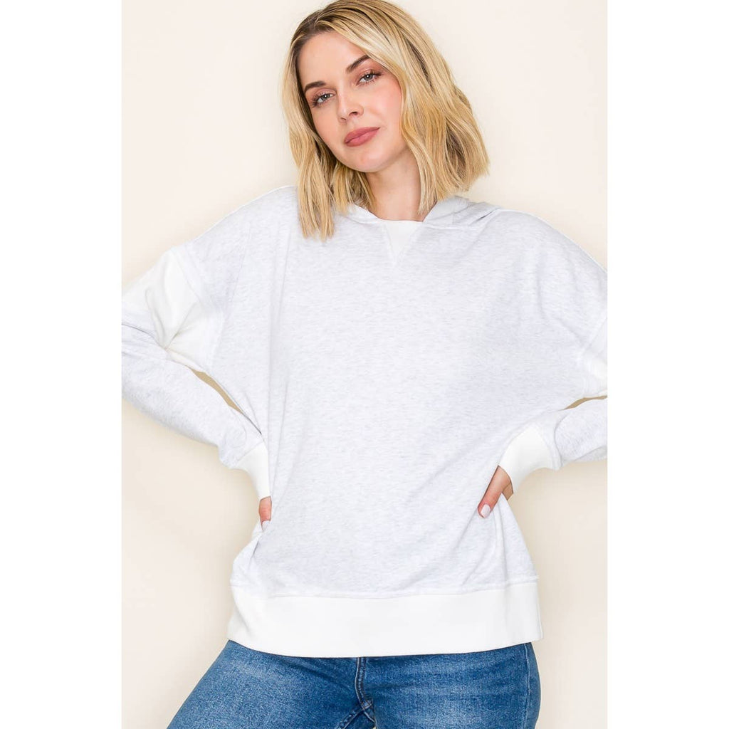 Pullover Hoodie - Heather Grey Contrast Cozy French Terry Top