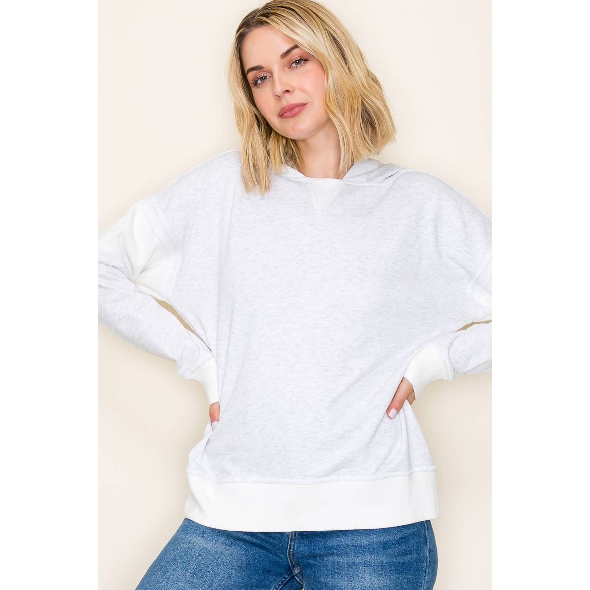 Pullover Hoodie - Heather Grey Contrast Cozy French Terry Top