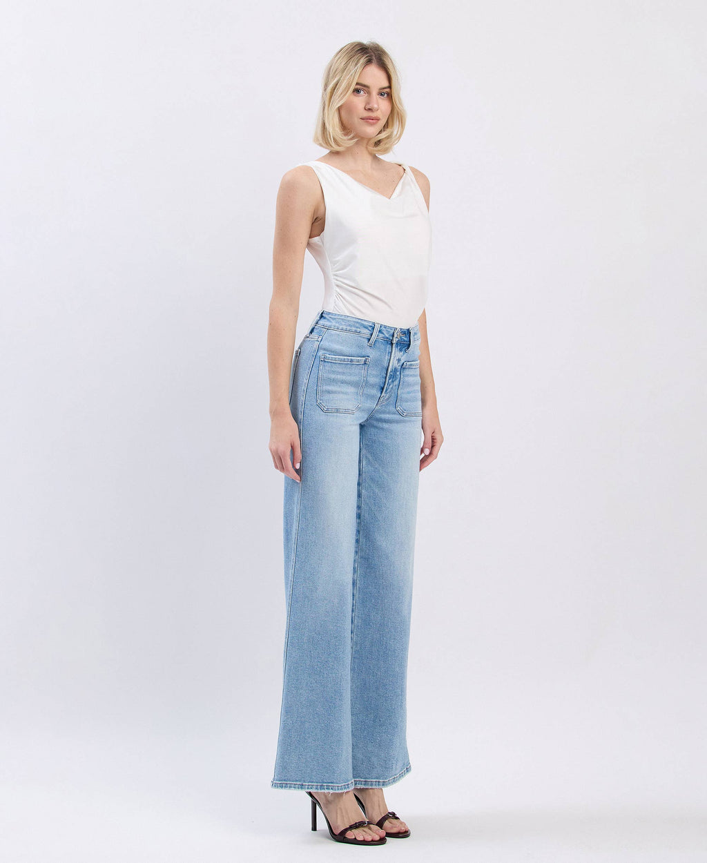 APUS HIGH RISE PATCH POCKET WIDE LEG JEANS