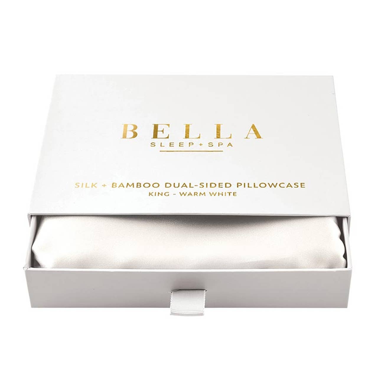 Dual-Sided Silk + Bamboo Pillowcase - King - Warm White Core Bella Sleep + Spa