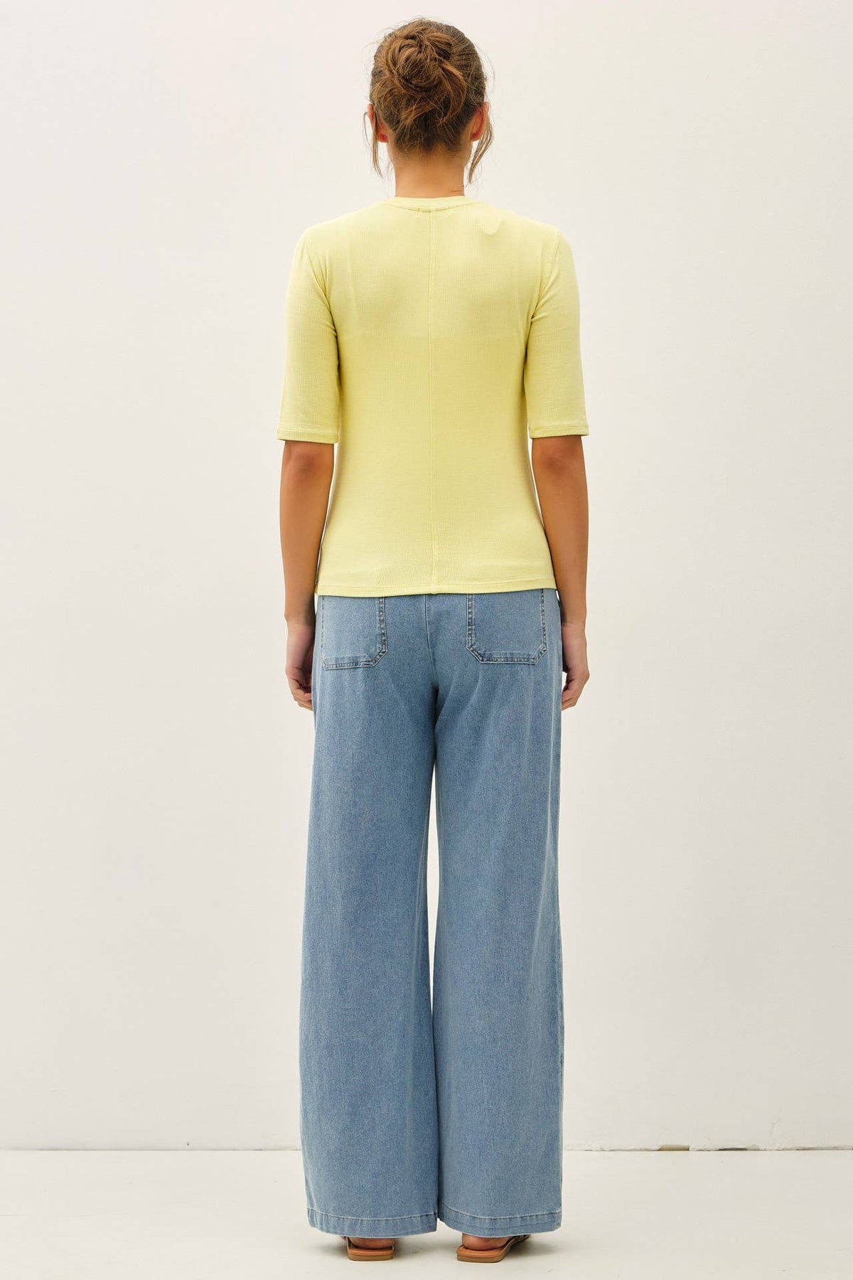 DENIM WIDE LEG PULL ON PANTS