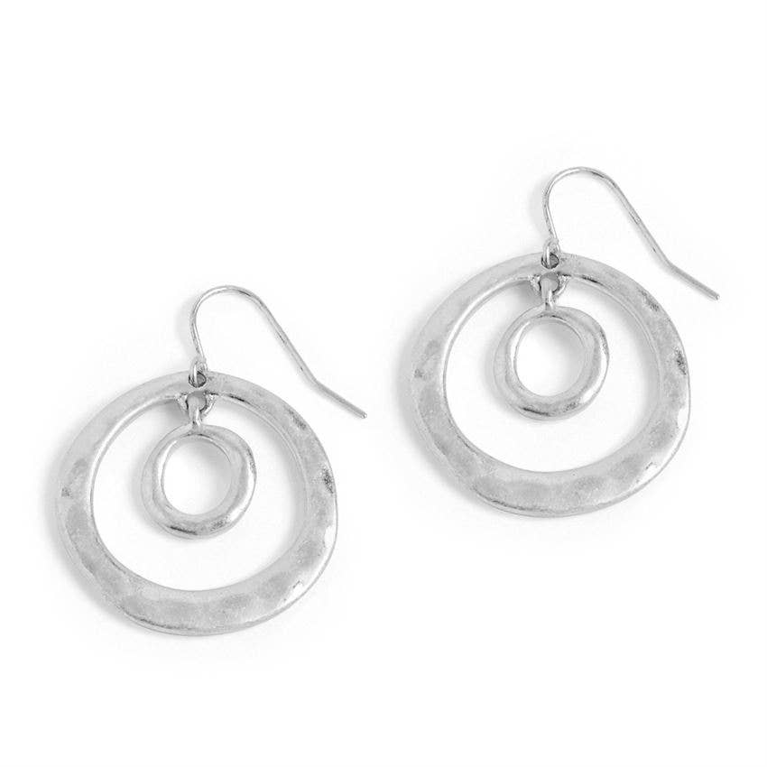 Silver Double Circle Dangle Earrings  Whispers