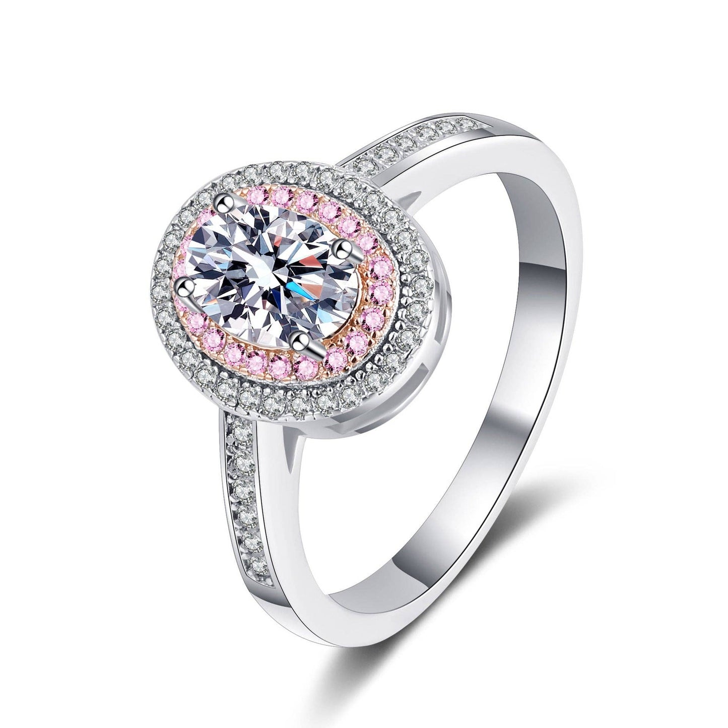 Oval Moissanite Halo Engagement Ring in 925 Sterling Silver Core Perimade & Co. LLC