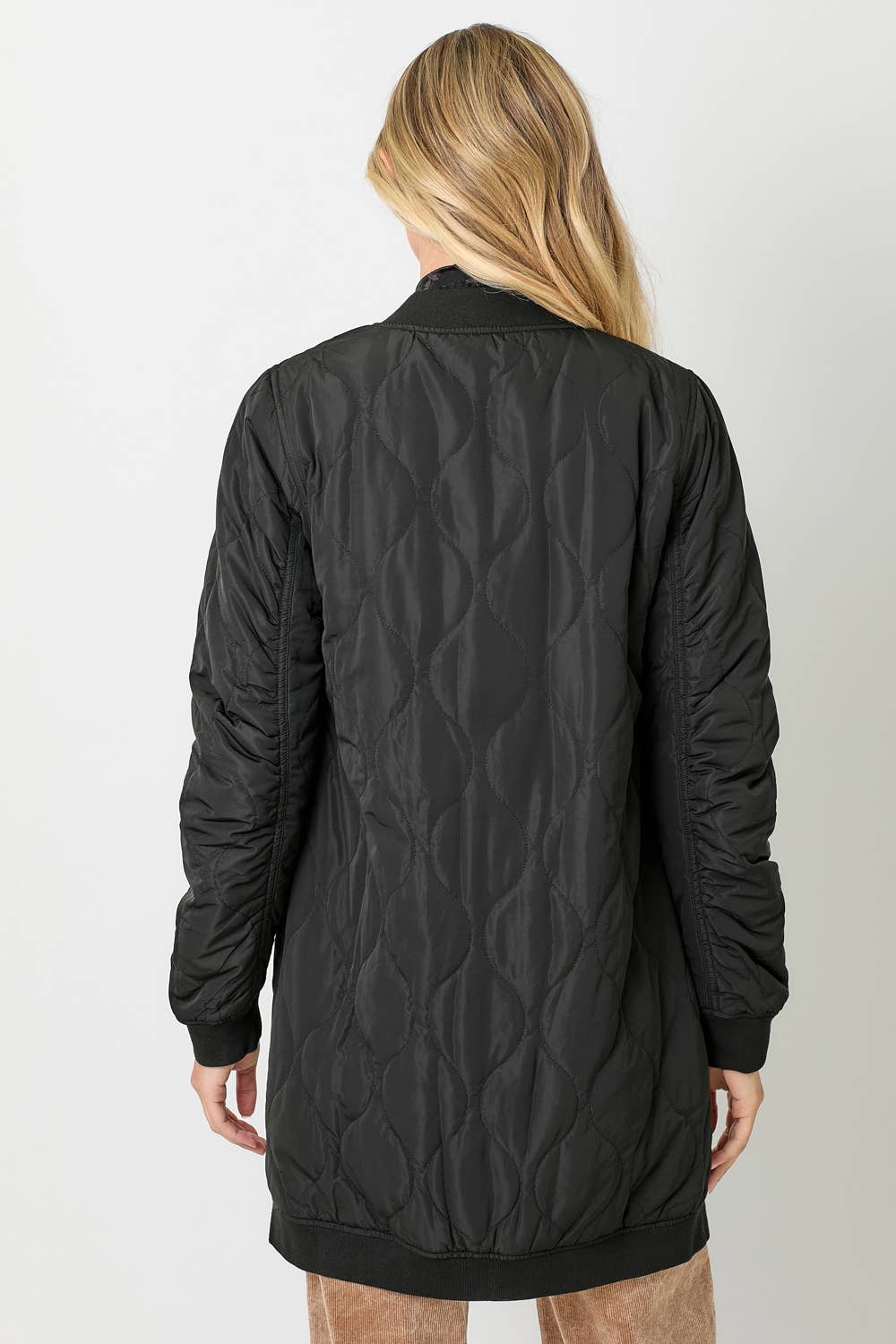 Mystree - 60268 Quilted Long Bomber Jacket Mystree