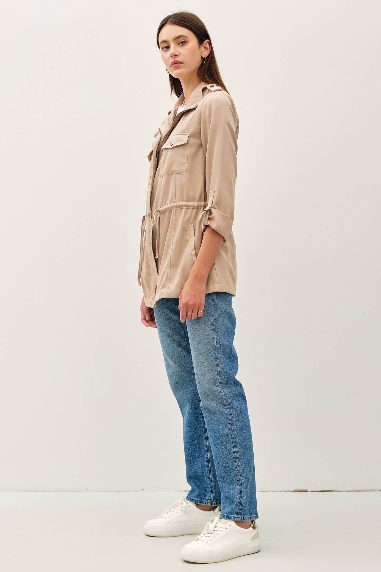 CINCHED WAIST SAFARI CARGO UTILITY JACKET