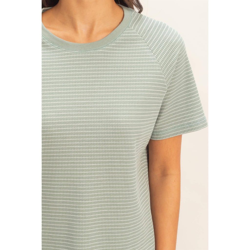 Textured Striped Raglan Sleeve Tee