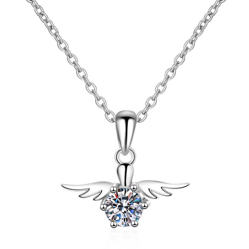 Angel Wing Moissanite Charm Necklace in 925 Sterling Silver Core Perimade & Co. LLC