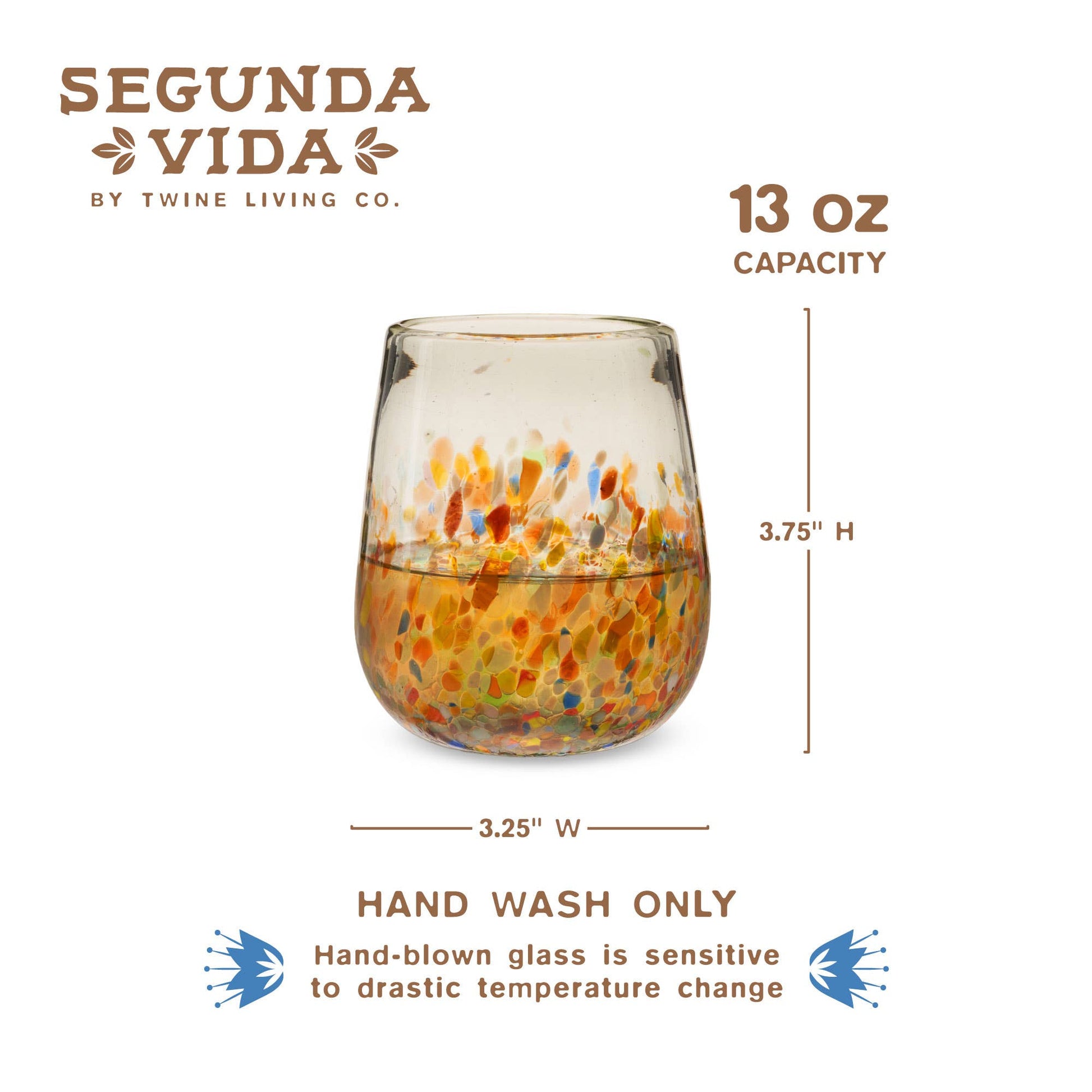 Artistico Recycled Glass Stemless Wine Glasses - Set of 2 Twine