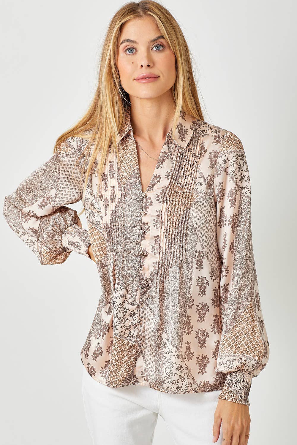 Mystree - 60532 Pintuck Print Blouse Mystree