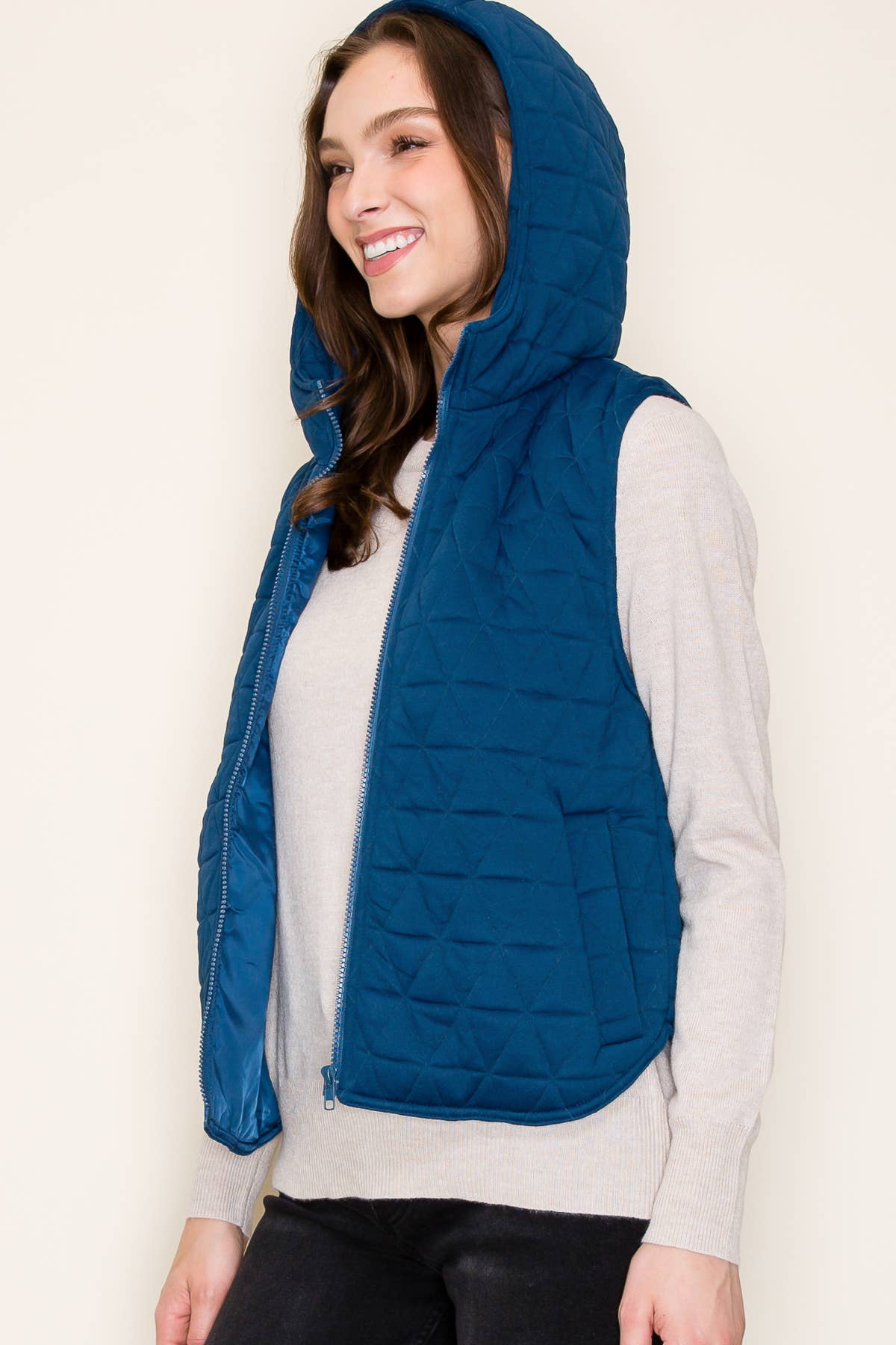 Teal Hooded Quilted Knit Vest with Zipper Closure and Pockets Fall-Winter STACCATO