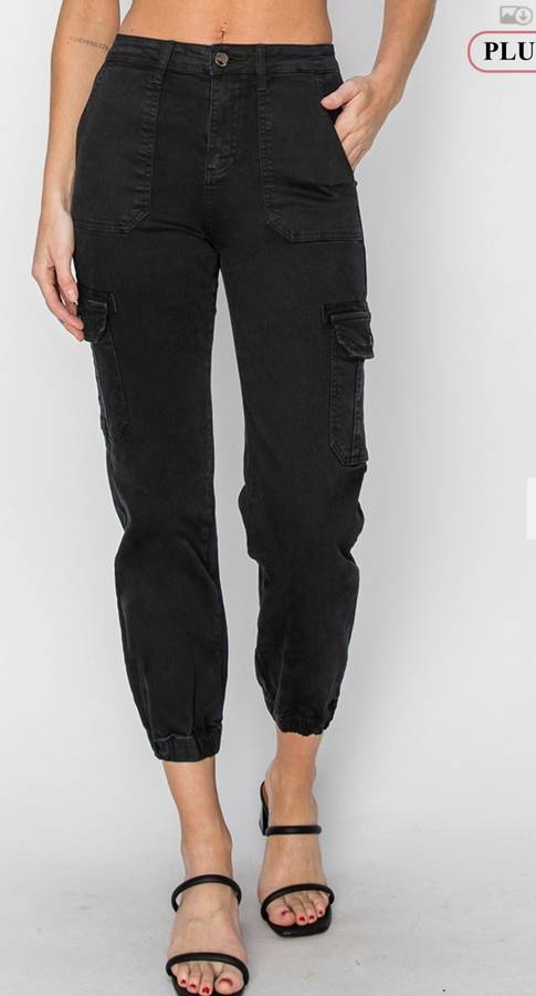 Black Washed Plus Size Cargo Jogger Pants