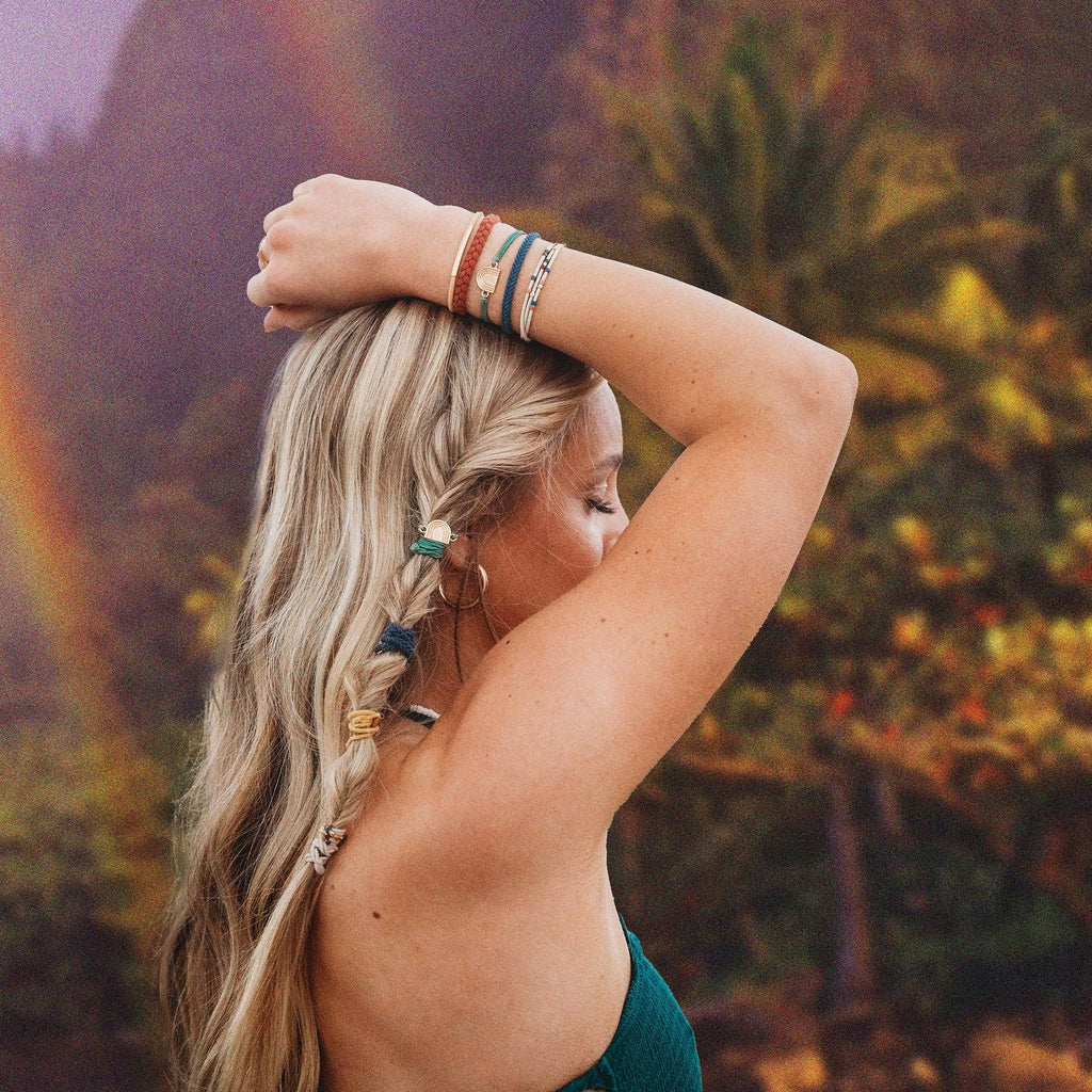 K'lani hair tie bracelets - "Imagine" Gold Rainbow Themed Hair Tie Bracelets