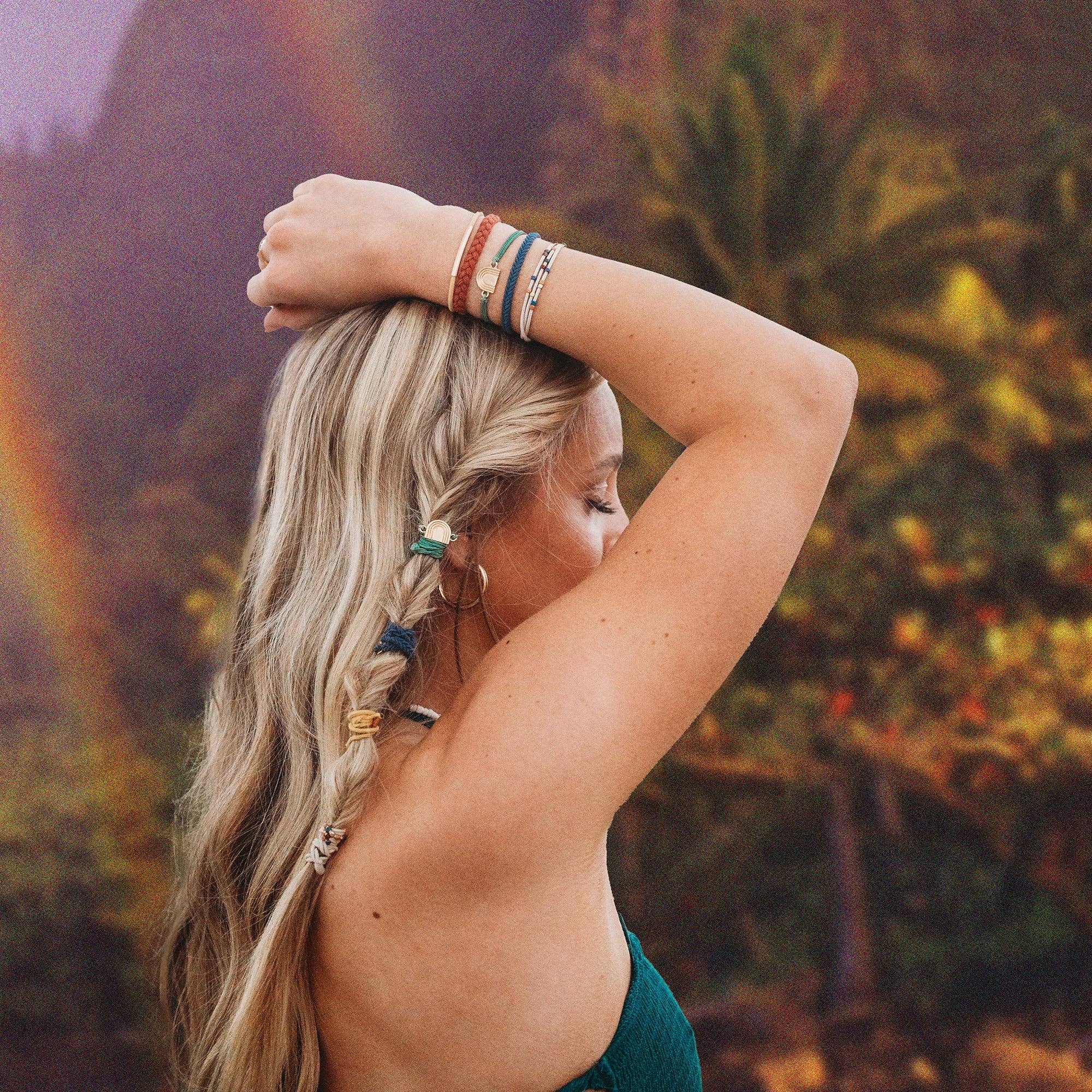 K'lani hair tie bracelets - "Imagine" Gold Rainbow Themed Hair Tie Bracelets