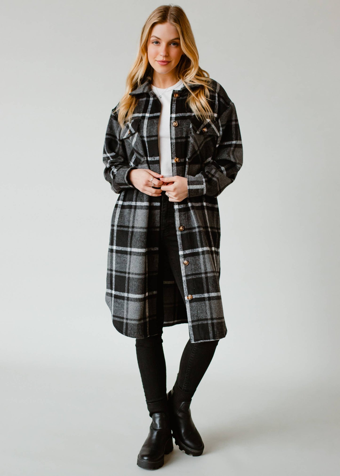 Black, Gray & White Plaid Long Flannel Panache Apparel Co.