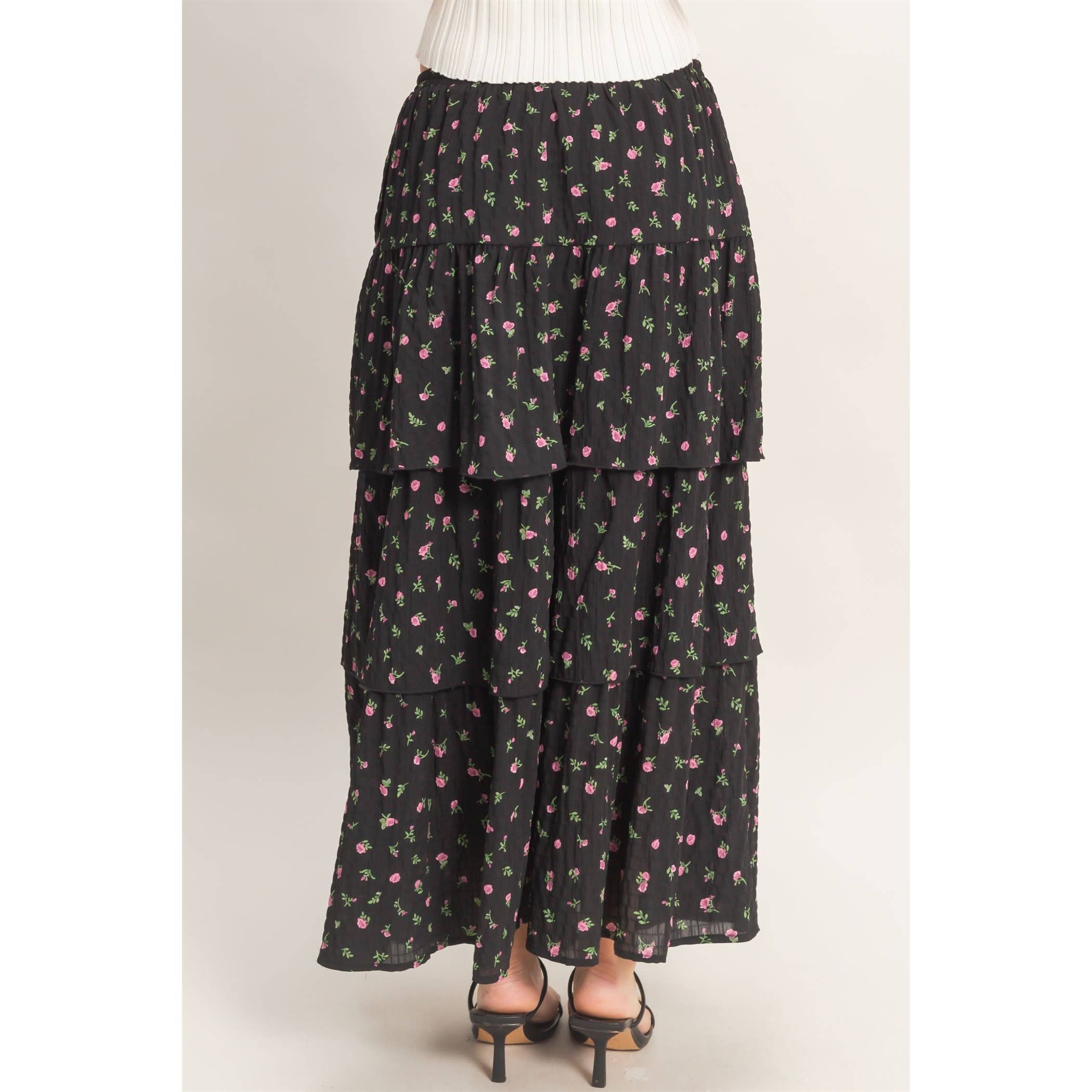 Tiered Floral Print Skirt