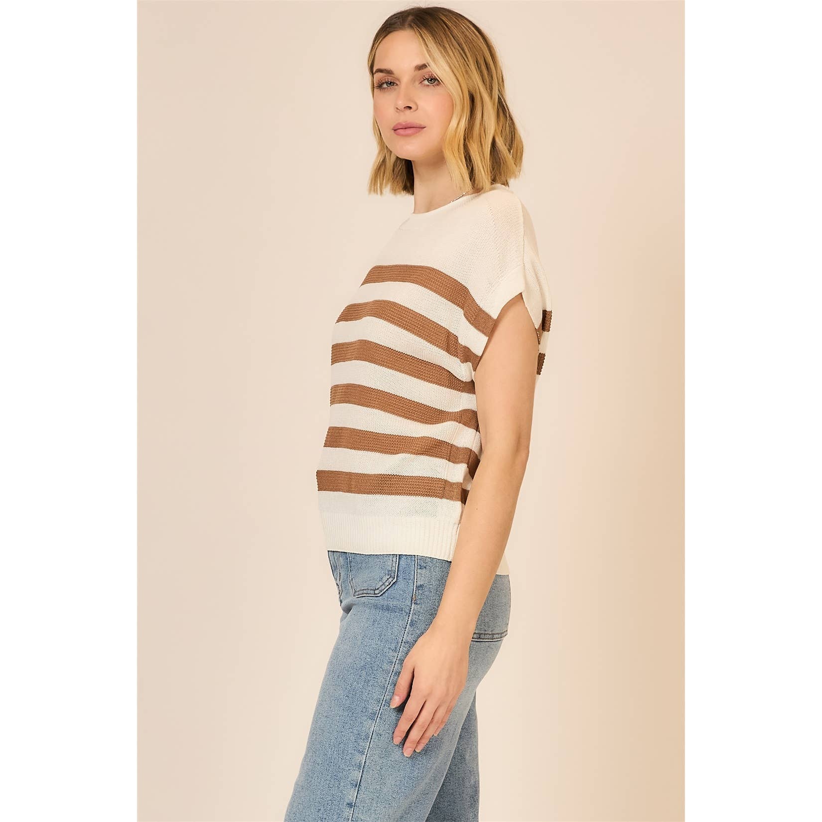 Light Knit Striped Short Sleeve Top