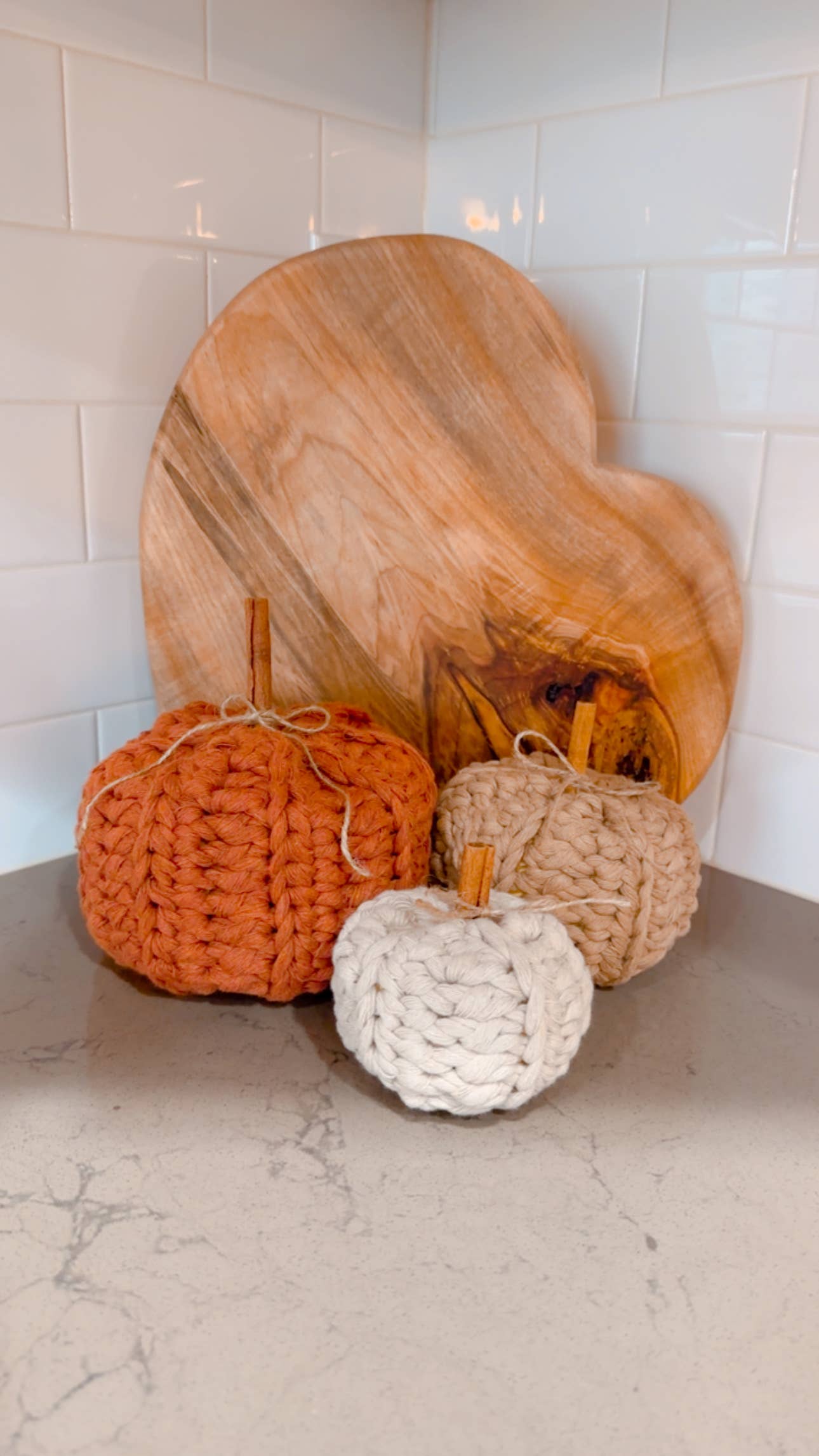 Farmhouse crochet pumpkin in Natural: Small 4x4 Fall-Winter Lilly Bird Crochet