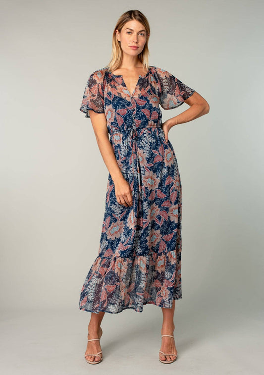Lovestitch - Floral Chiffon Flutter Sleeve Tiered Maxi Dress Lovestitch