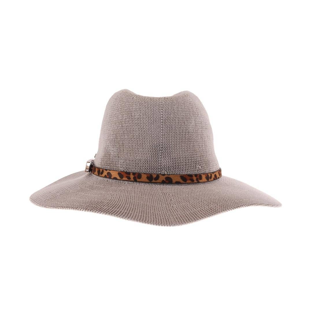 Light Taupe Knit Leopard Buckle Band C.C Panama Hat Spring-Summer C.C Beanie