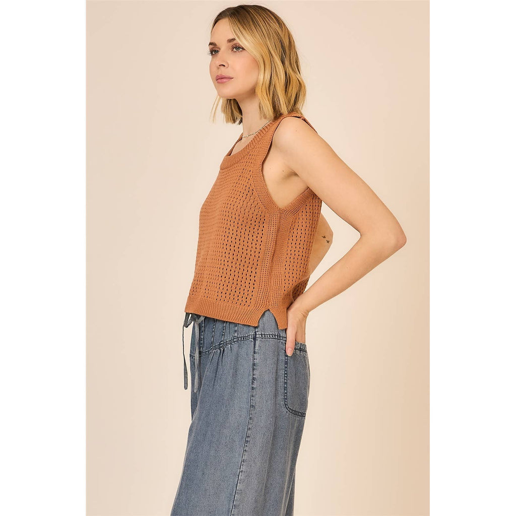 Cozy Casual, Inc. - Open Knit Cotton Sleeveless Top