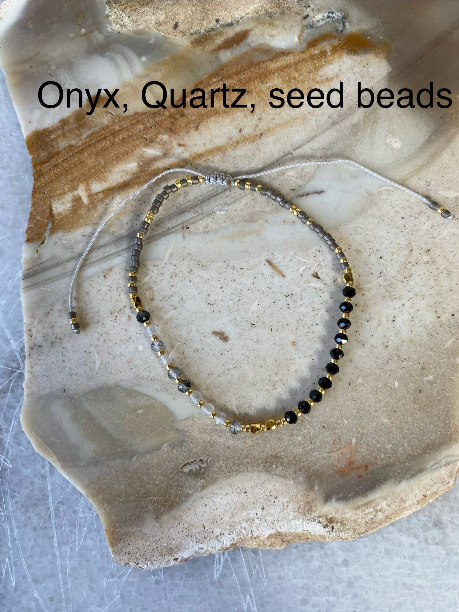 Tiny Semi-Precious Stone Brass Spacer Beaded Bracelet Adjust