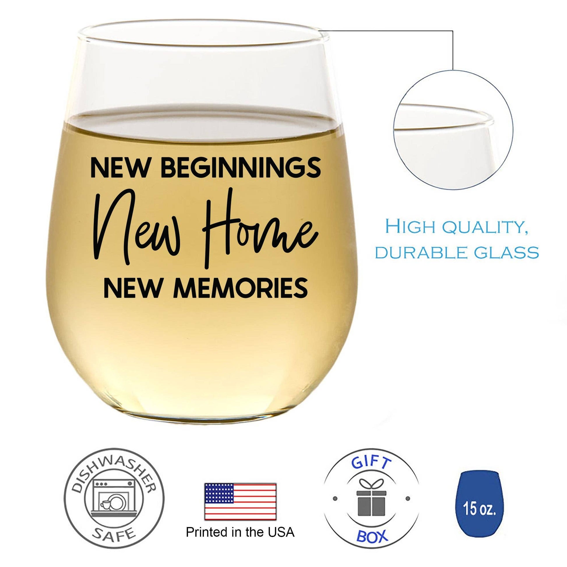 New Beginnings New Home New Memories - Wine Glass Core Cedar Crate Market