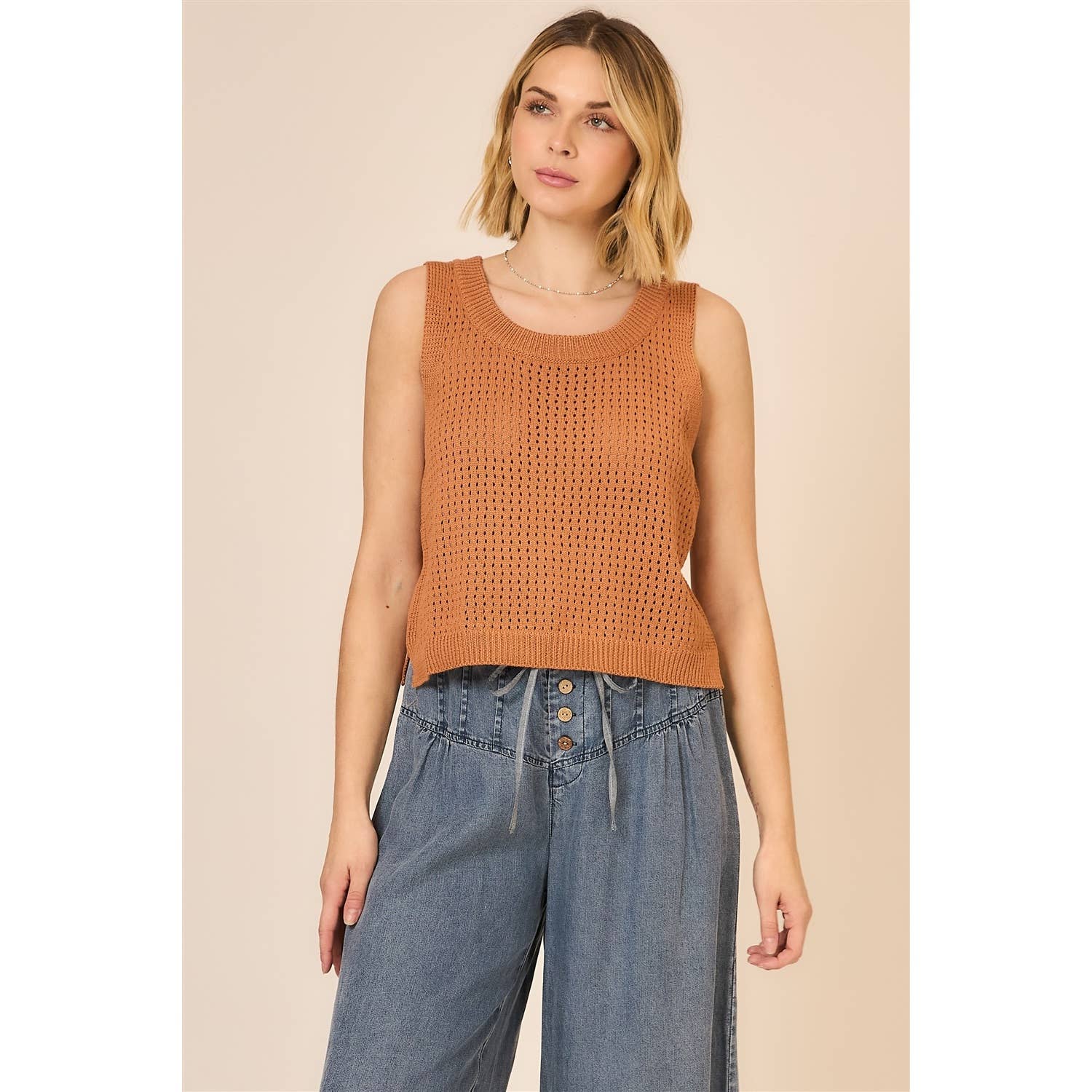 Cozy Casual, Inc. - Open Knit Cotton Sleeveless Top