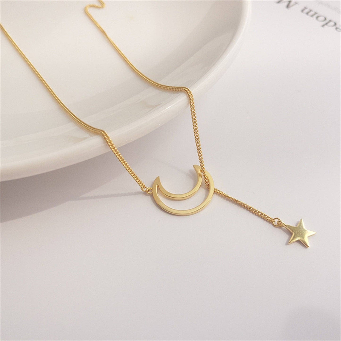 Gold Moon Star Charm Lariat Y Necklace Core Perimade & Co. LLC