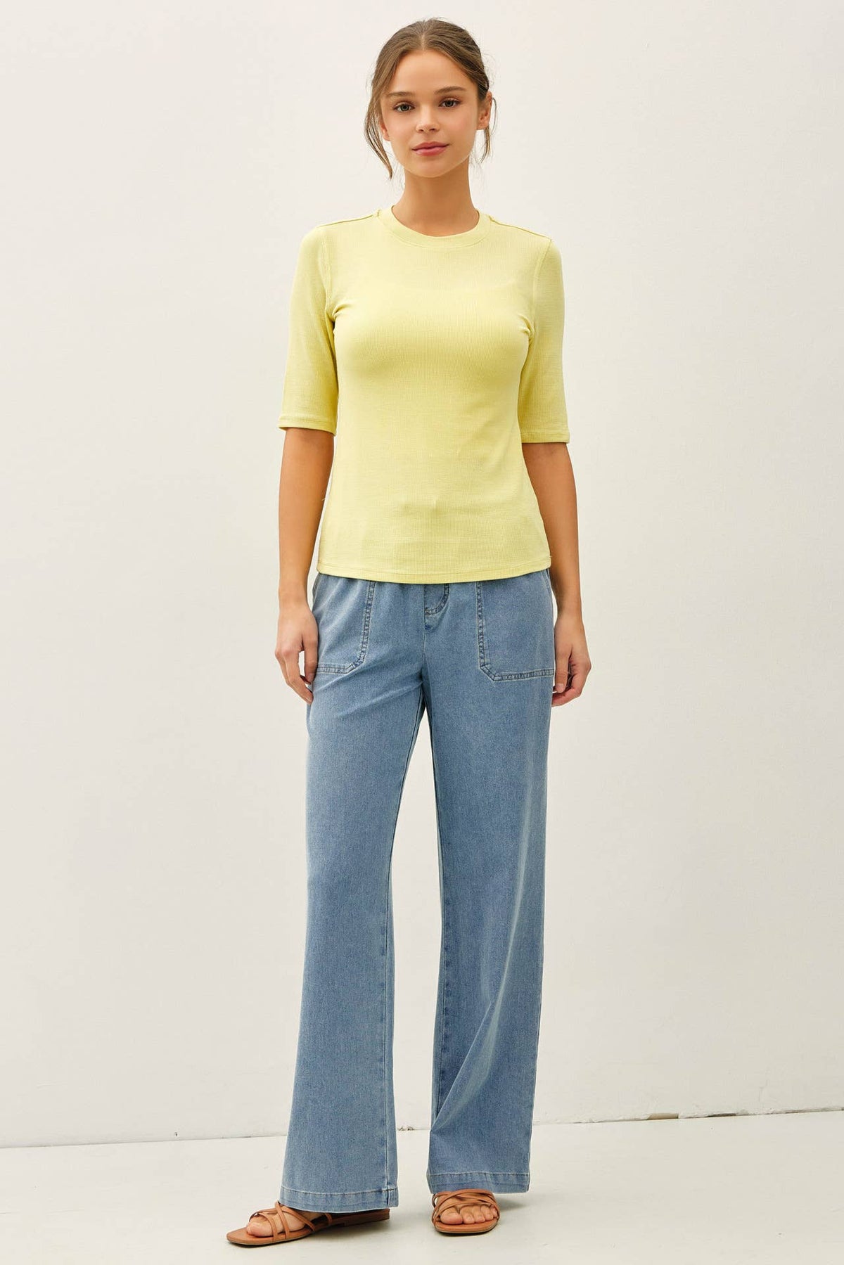 DENIM WIDE LEG PULL ON PANTS